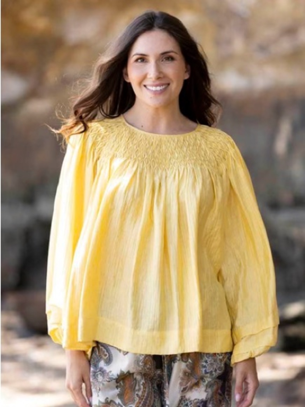 Lauren Ralph Lauren Bright Yellow Smocked Peasant Tunic Size 3X Cotton Linen